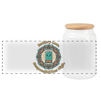 Battery Low Mandala - Panoramic Cookie Jar with Wooden Lid - white - Front