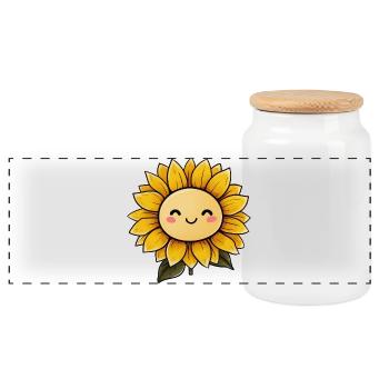 Tournesol avec visage - Boîte à biscuits avec couvercle en bois - blanc - Devant