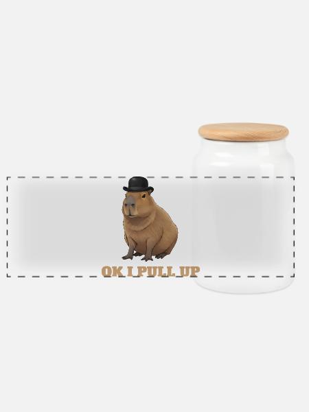 Okay, ich ziehe auf – Capybara-Meme-Humor - Panorama Keksdose mit Holzdeckel - Weiß