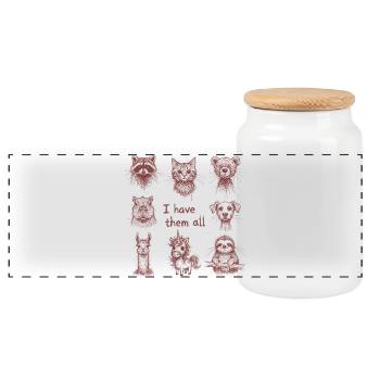 I Have Them All - Animal Cuddle Pile - Panoramic Cookie Jar with Wooden Lid - white - Front
