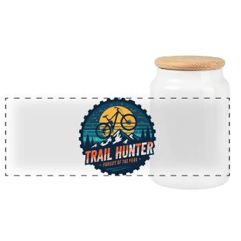 Trail Hunter Badge Pursuit of the Peak MTB Bike - Panoramic Cookie Jar with Wooden Lid - white - Front