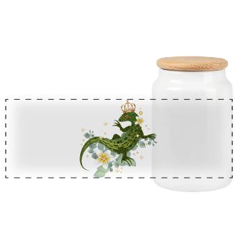 Crowned lizard with flowers and shiny accents - Panoramic Cookie Jar with Wooden Lid - white - Front