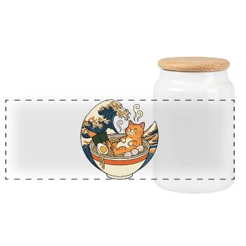 Ramen Katze - Panorama Keksdose mit Holzdeckel - Weiß - Vorne