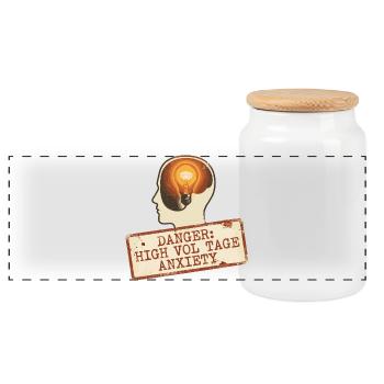 High Voltage Anxiety Warning Sign - Panoramic Cookie Jar with Wooden Lid - white - Front