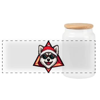 Husky au chapeau du Père Noël avec des lunettes de soleil - Boîte à biscuits avec couvercle en bois - blanc - Devant