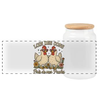 Loin Des Cons Près De Mes Poules Humour Cadeau - Boîte à biscuits avec couvercle en bois - blanc - Devant