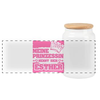 Esther as a girl's name - Panoramic Cookie Jar with Wooden Lid - white - Front