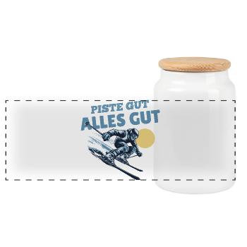 Piste good All good Skier saying - Panoramic Cookie Jar with Wooden Lid - white - Front