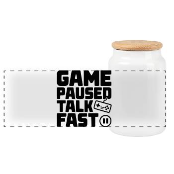 Game Paused Talk Fast - Panoramic Cookie Jar with Wooden Lid - white - Front