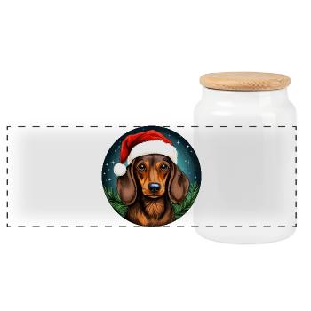 Noël teckel - Boîte à biscuits avec couvercle en bois - blanc - Devant