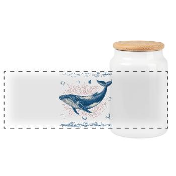 Mystical retro whale in the cosmos - Panoramic Cookie Jar with Wooden Lid - white - Front