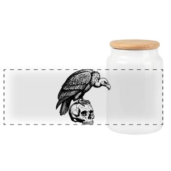 Vulture sitting on the skull. - Panoramic Cookie Jar with Wooden Lid - white - Front