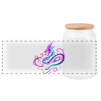Mystischer Tribal-Drache in Neonfarben - Panorama Keksdose mit Holzdeckel - Weiß - Vorne