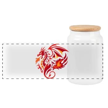 Tribal Dragon Flame Red Tattoo Style - Panoramic Cookie Jar with Wooden Lid - white - Front