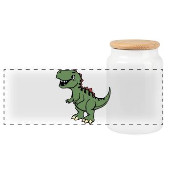 Dinosaur - Panoramic Cookie Jar with Wooden Lid - white - Front