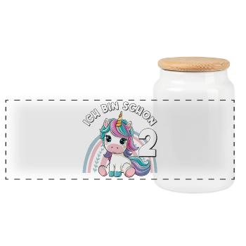 2nd Birthday Unicorn Rainbow Cute Cute - Panoramic Cookie Jar with Wooden Lid - white - Front