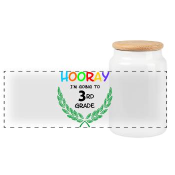 Hurra, ich gehe in die dritte Klasse** - Panorama Keksdose mit Holzdeckel - Weiß - Vorne