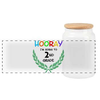 Hooray I'm going to 2nd grade** - Panoramic Cookie Jar with Wooden Lid - white - Front