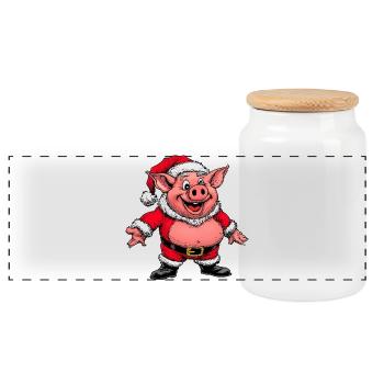 Piggy Santa Claus - Panoramic Cookie Jar with Wooden Lid - white - Front