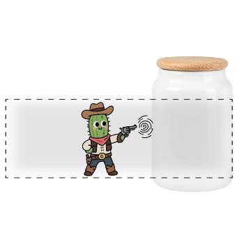 Cactus Cowboy en Cartoon Western - Boîte à biscuits avec couvercle en bois - blanc - Devant