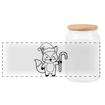 Weihnachtsfuchs mit Candy Cane Illustration - Panorama Keksdose mit Holzdeckel - Weiß - Vorne