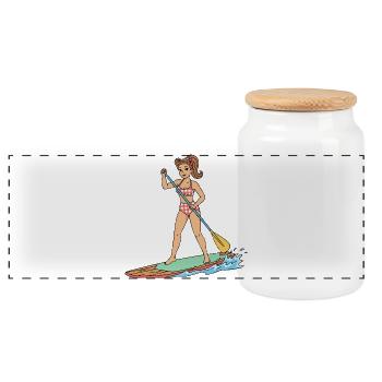 Pin-up-Girl auf Stand-Up-Paddleboard - Panorama Keksdose mit Holzdeckel - Weiß - Vorne
