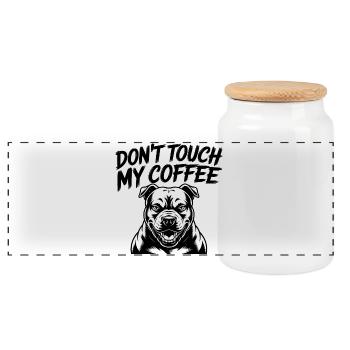 Don’t Touch My Coffee – Lustiges Hunde Motiv - Panorama Keksdose mit Holzdeckel - Weiß - Vorne