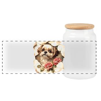 Shih Tzu Blumen - Panorama Keksdose mit Holzdeckel - Weiß - Vorne