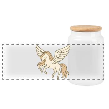 Flying Pastel Pegasus Unicorn with Wings - Panoramic Cookie Jar with Wooden Lid - white - Front