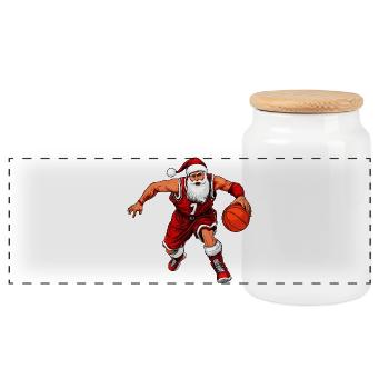 Basketball Players Christmas - Panoramic Cookie Jar with Wooden Lid - white - Front