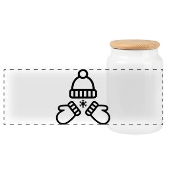 Beanie Gloves Winter - Panoramic Cookie Jar with Wooden Lid - white - Front