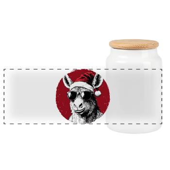 Santa donkey with sunglasses - Panoramic Cookie Jar with Wooden Lid - white - Front