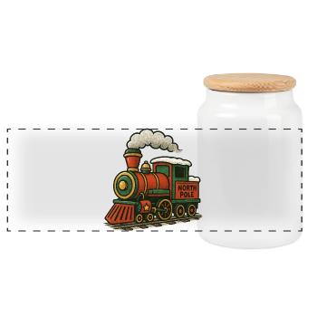 Nordpol Lokomotive Retro - Panorama Keksdose mit Holzdeckel - Weiß - Vorne