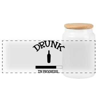 Drunk in Progress - alcohol - Panoramic Cookie Jar with Wooden Lid - white - Front