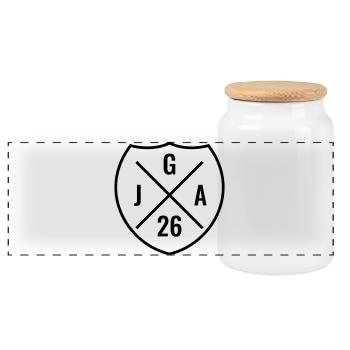 Jga 2026 - Junggesellenabschied - JGA 26 Wappen  - Panorama Keksdose mit Holzdeckel - Weiß - Vorne