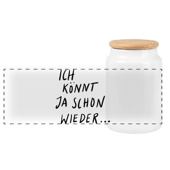 Ich könnt ja schon wieder - Panorama Keksdose mit Holzdeckel - Weiß - Vorne