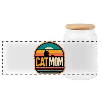 Cat Mom Vintage Sunset Katze Katzen - Panorama Keksdose mit Holzdeckel - Weiß - Vorne