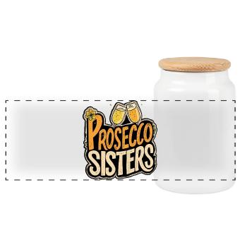 Prosecco Sisters Vintage Sunset Sekt Party - Panorama Keksdose mit Holzdeckel - Weiß - Vorne
