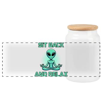 Méditation extraterrestre Relaxation Installez-vous et détendez-vous - Boîte à biscuits avec couvercle en bois - blanc - Devant