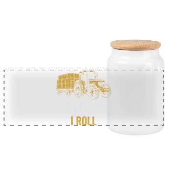 Tractor Saying So I Roll - Panoramic Cookie Jar with Wooden Lid - white - Front
