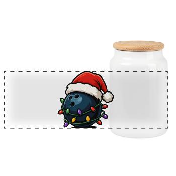 Lustige Bowlingkugel zum Thema Weihnachten - Panorama Keksdose mit Holzdeckel - Weiß - Vorne