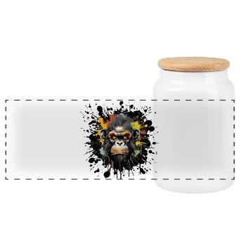 Graffiti Monkey Animal - Panoramic Cookie Jar with Wooden Lid - white - Front