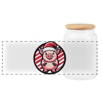 Santa piggy in candy cane look - Panoramic Cookie Jar with Wooden Lid - white - Front
