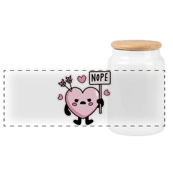 Kawaii Heart Nope Sign Anti Valentine's Day - Panoramic Cookie Jar with Wooden Lid - white - Front