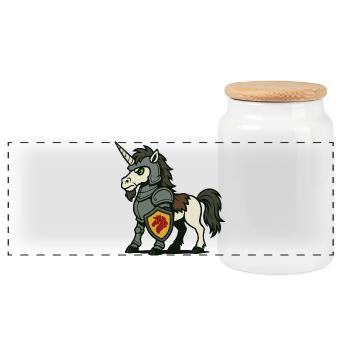 Knight Unicorn Paladin with Armor and Shield - Panoramic Cookie Jar with Wooden Lid - white - Front