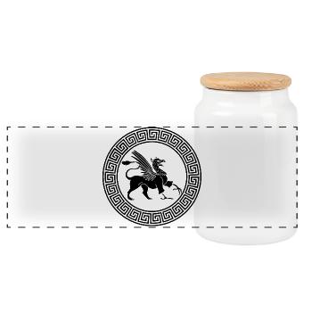 Ancient Black Griffin Symbol - Panoramic Cookie Jar with Wooden Lid - white - Front