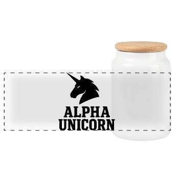 Alpha Unicorn Bold Minimalist Power Logo - Panoramic Cookie Jar with Wooden Lid - white - Front