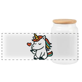 Cute Unicorn Blowing Heart Kiss in Sweet Style - Panoramic Cookie Jar with Wooden Lid - white - Front