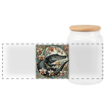 Crocodile dans un cercle floral - Boîte à biscuits avec couvercle en bois - blanc - Devant