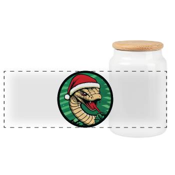 Serpent avec l’emblème du Père Noël - Boîte à biscuits avec couvercle en bois - blanc - Devant
